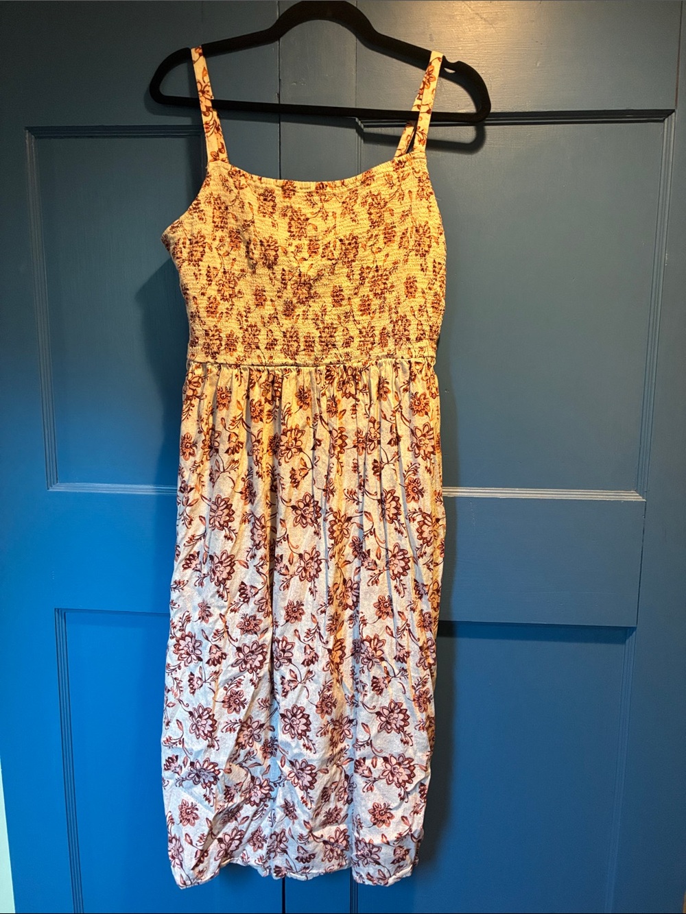 Old Navy Cream Smocked Sundress with Red Floral Print